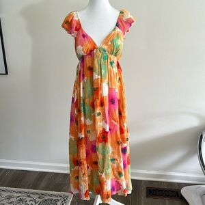 Pink Blush Maternity Midi Dress / Bright Floral